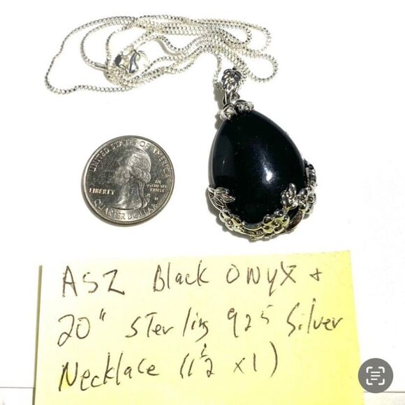 ASZ Striking Black Onyx & Sterling 925 Silver Necklace - Picture 9 of 9